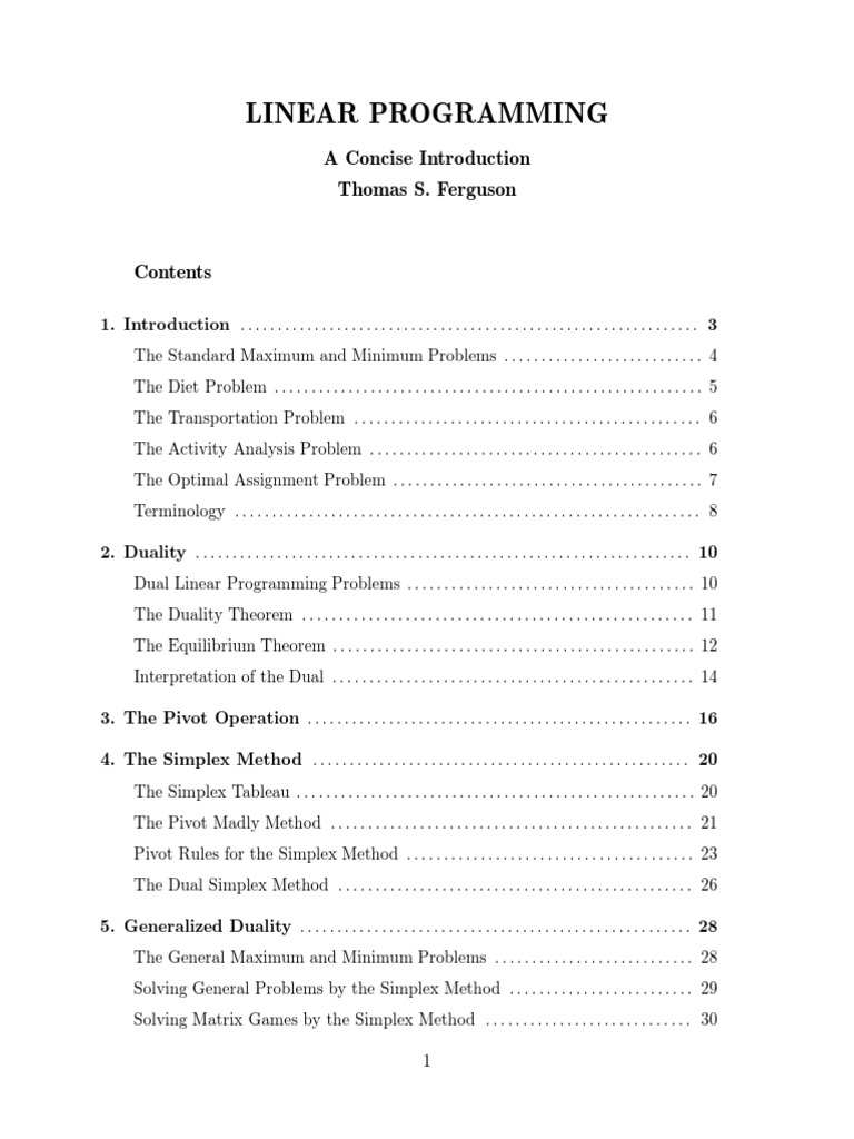 Linear Programming: A Concise Introduction Thomas S. Ferguson | PDF ...