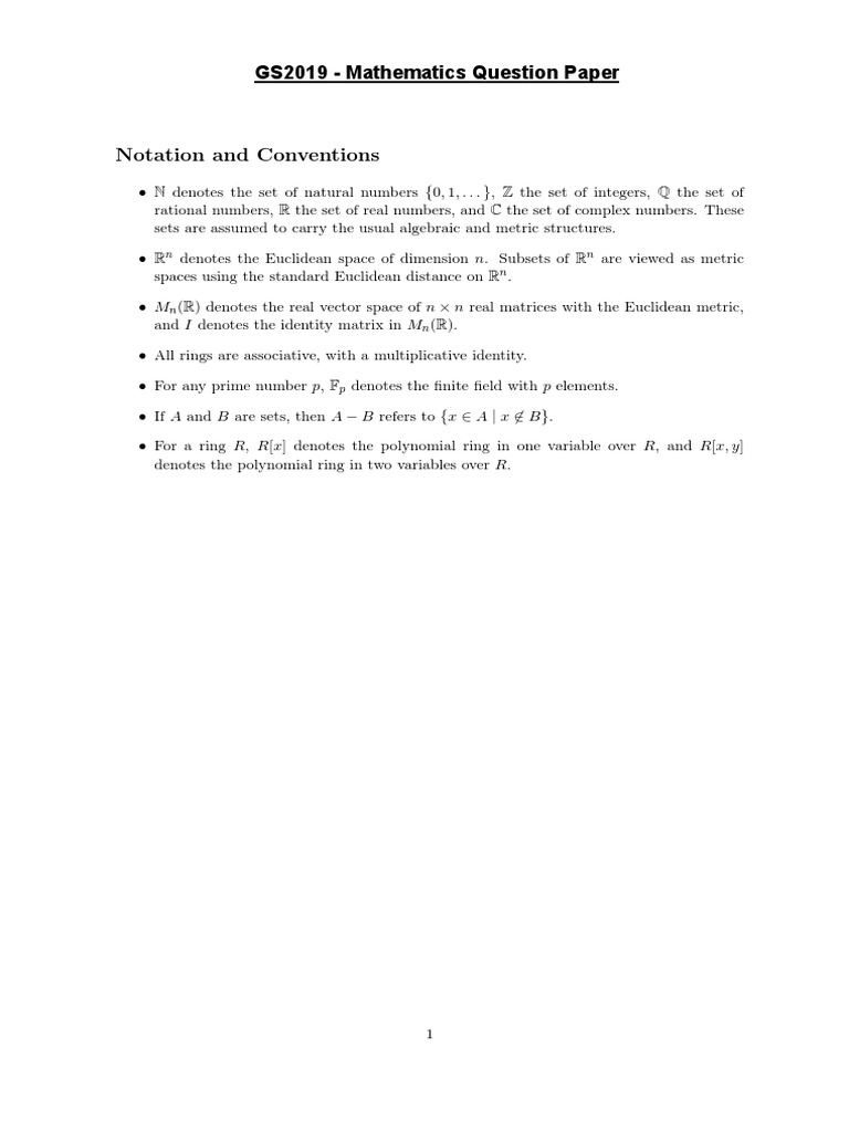 Mathematics Notation and Conventions Guide | PDF | Ring (Mathematics ...