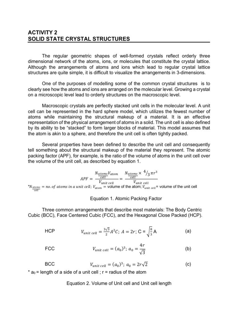 CfE A2 Crystal Structures PDF | PDF | Crystal Structure | Crystal