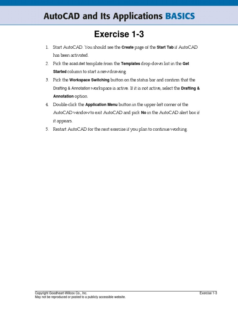 AutoCAD Exercise 1-3 Instructions | PDF