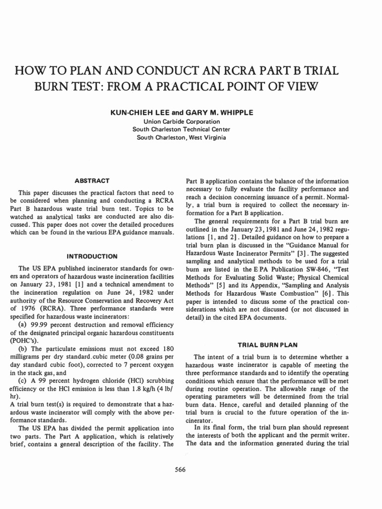 RCRA Part B Trial Burn Test Guide | PDF | Hazardous Waste | Resource ...