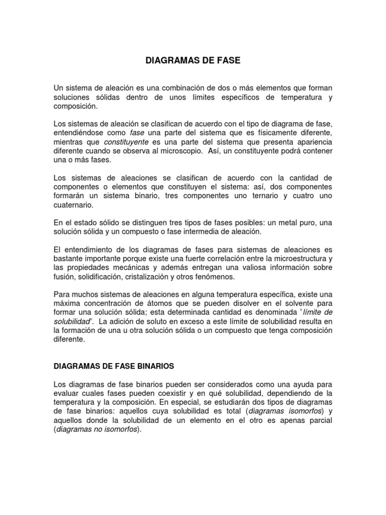 Diagramas de Fase en Aleaciones Binarias | PDF | Fase (materia ...