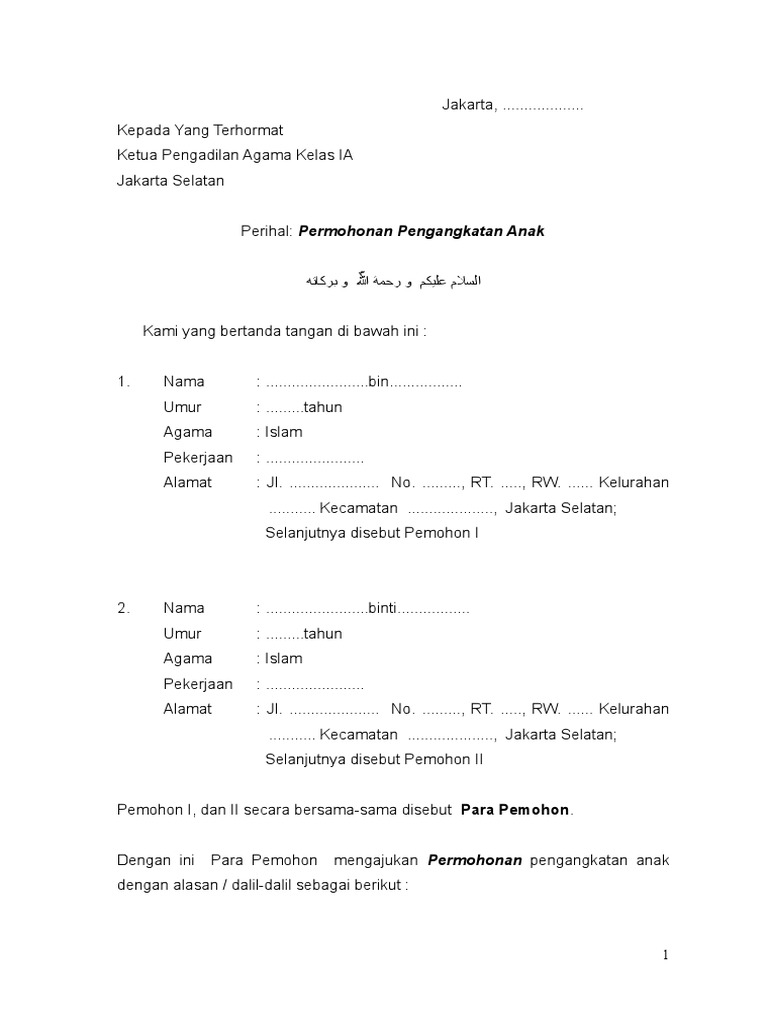 Contoh Permohonan Pengangkatan Anak Pdf