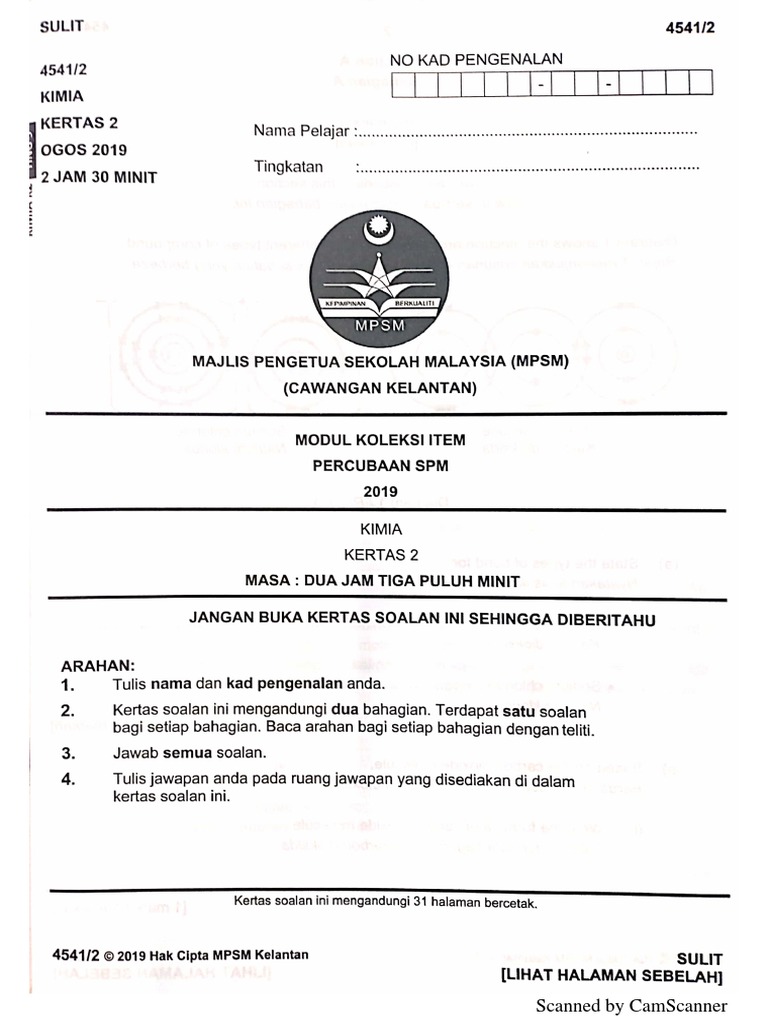 Kelantan Percubaan Kimia 2019 K2 Pdf