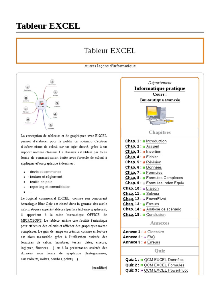 Cours Avancé sur le Tableur Excel | PDF | Microsoft Excel | Feuille de ...