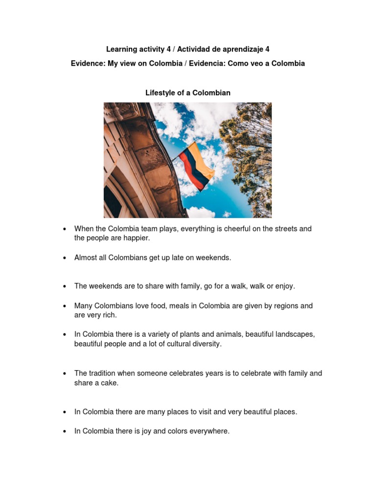 My View On Colombia Activity 4 | PDF | Travel | Foreign Language Studies
