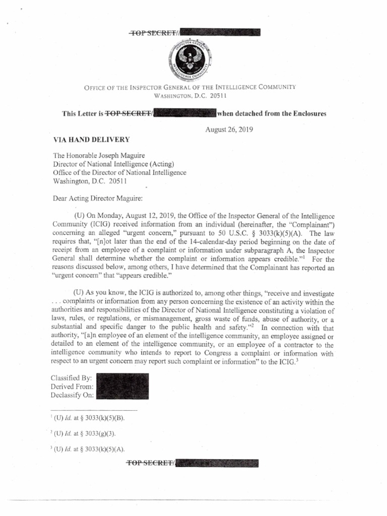 Icig Letter To Acting Dni Unclassified PDF