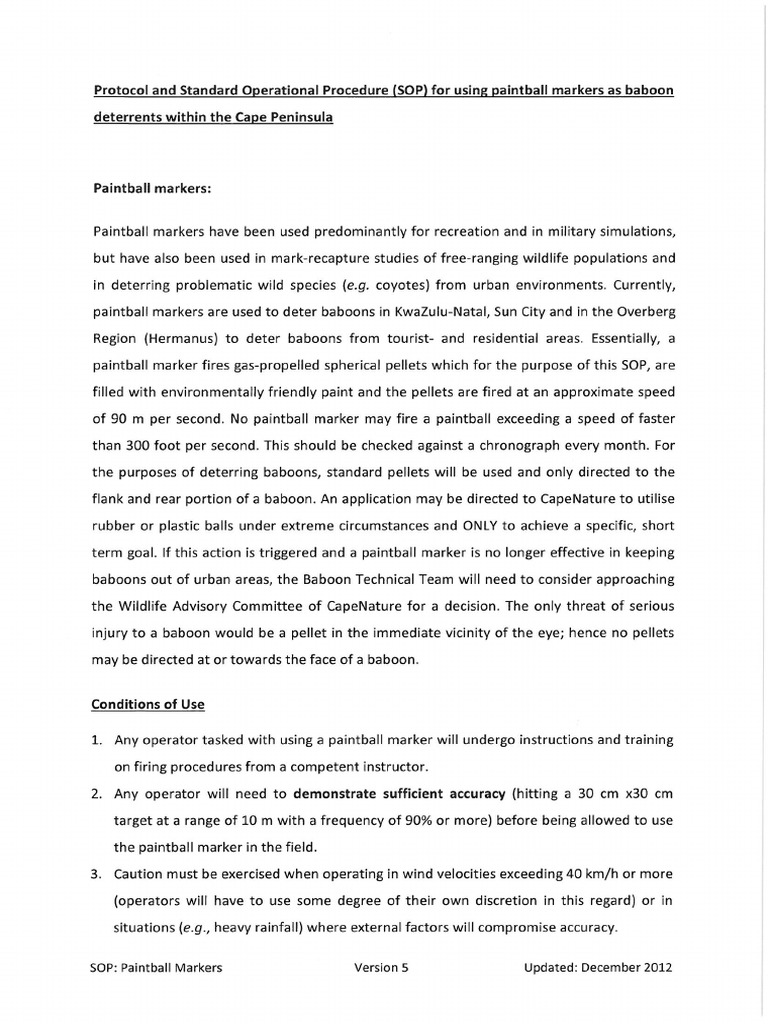Protocol and SOP For Using Paintball Markers PDF PDF