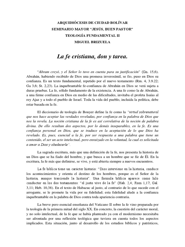 La Fe Cristiana Don y Tarea | PDF | Fe | Gracia en el cristianismo
