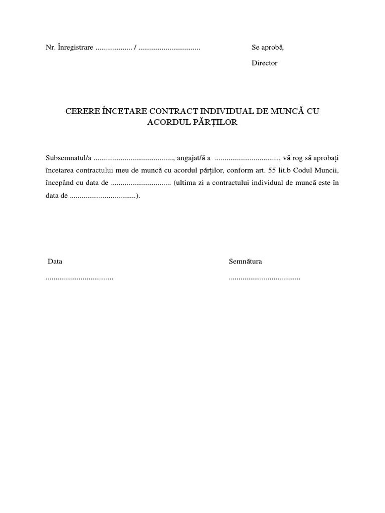 Cerere Incetare Contract Cu Acordul Partilor Docx