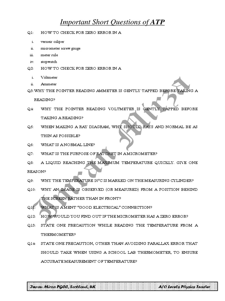 Important ATP Short Questions PDF | PDF | Business