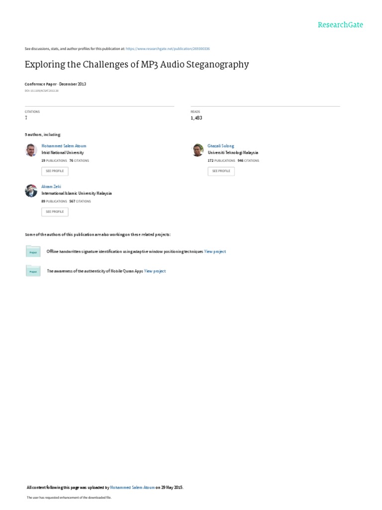 Exploring The Challenges of MP3 Audio Steganography | PDF | Mp3 | Data ...