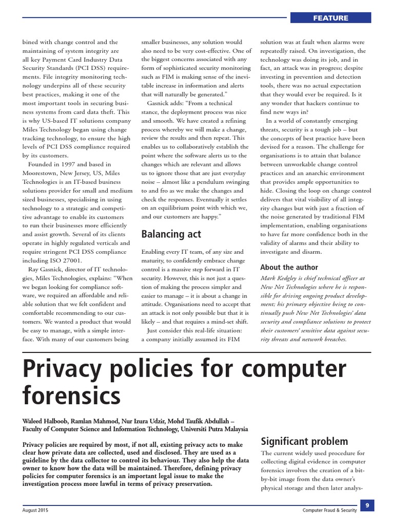 Privacy Policies For Computer Forensics: Balancing Act | PDF | Computer ...