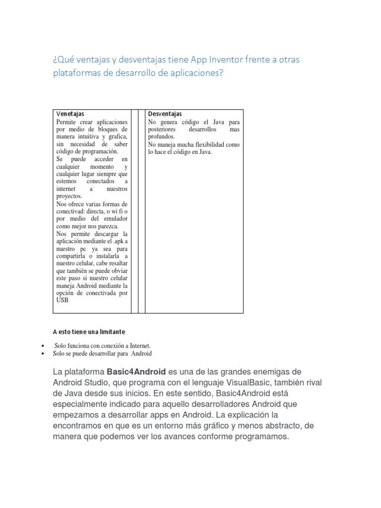Qué Ventajas y Desventajas Tiene App Inventor Frente a