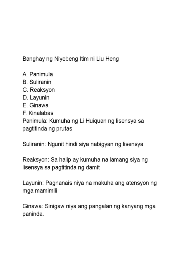 Banghay NG Niyebeng Itim Ni Liu Heng | PDF