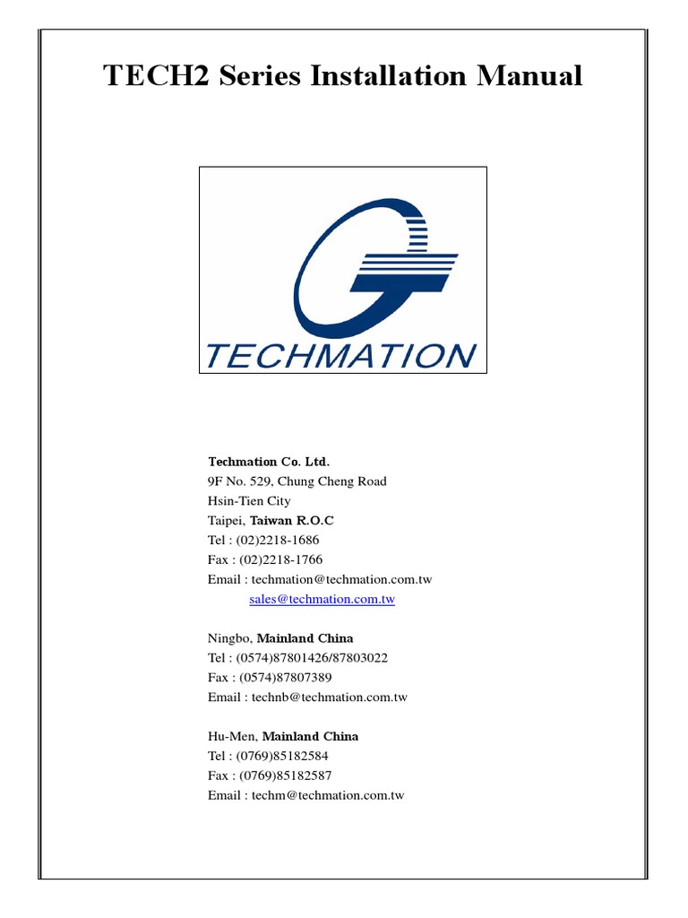 TECH2 Series Installation Guide | PDF | Power Supply | Switch