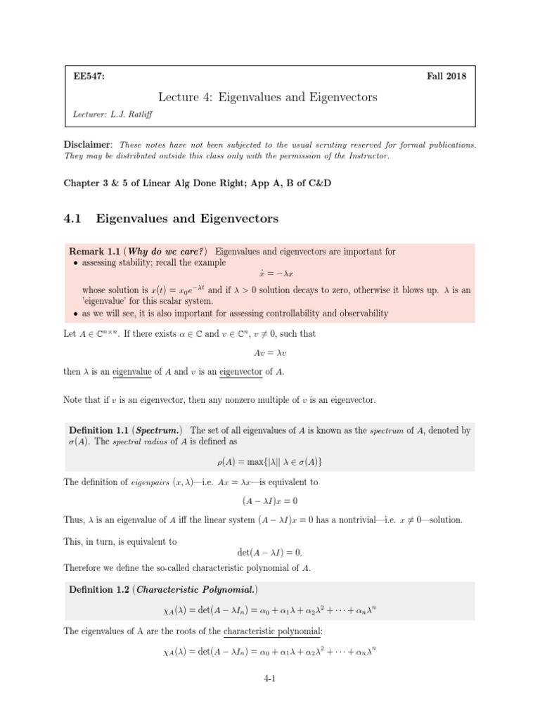 Aa547 Lecture Lec4 Expanded | PDF | Eigenvalues And Eigenvectors ...