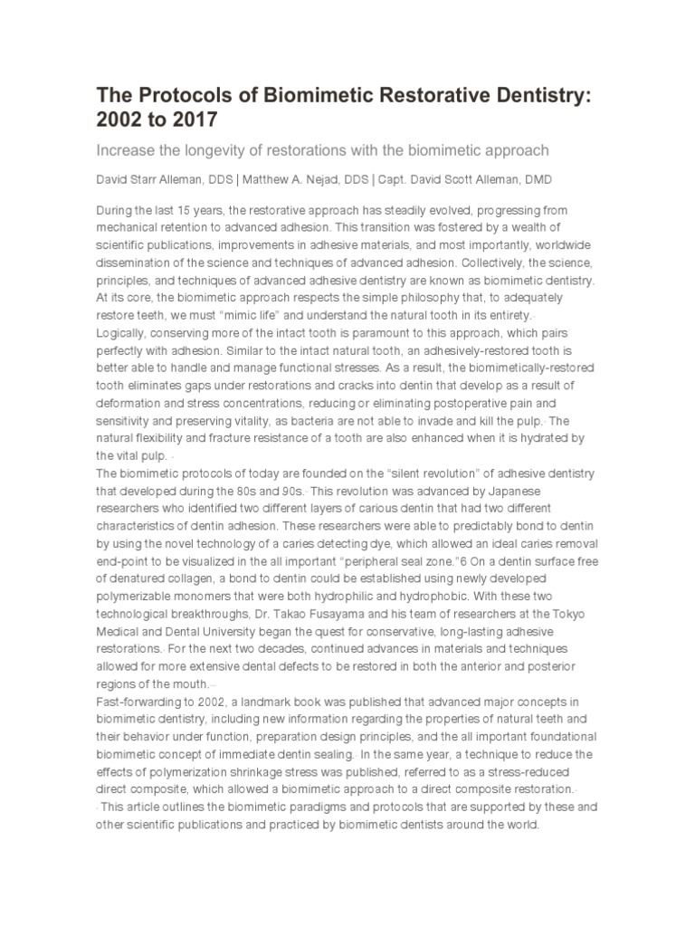The Protocols of Biomimetic Restorative Dentistry | PDF | Dental ...