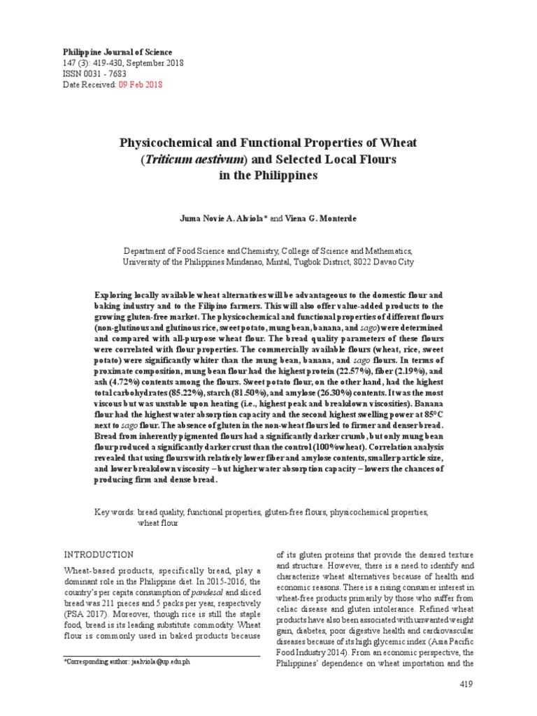 Grade 10 Physicochemical and Functional Properties of Wheat | PDF ...