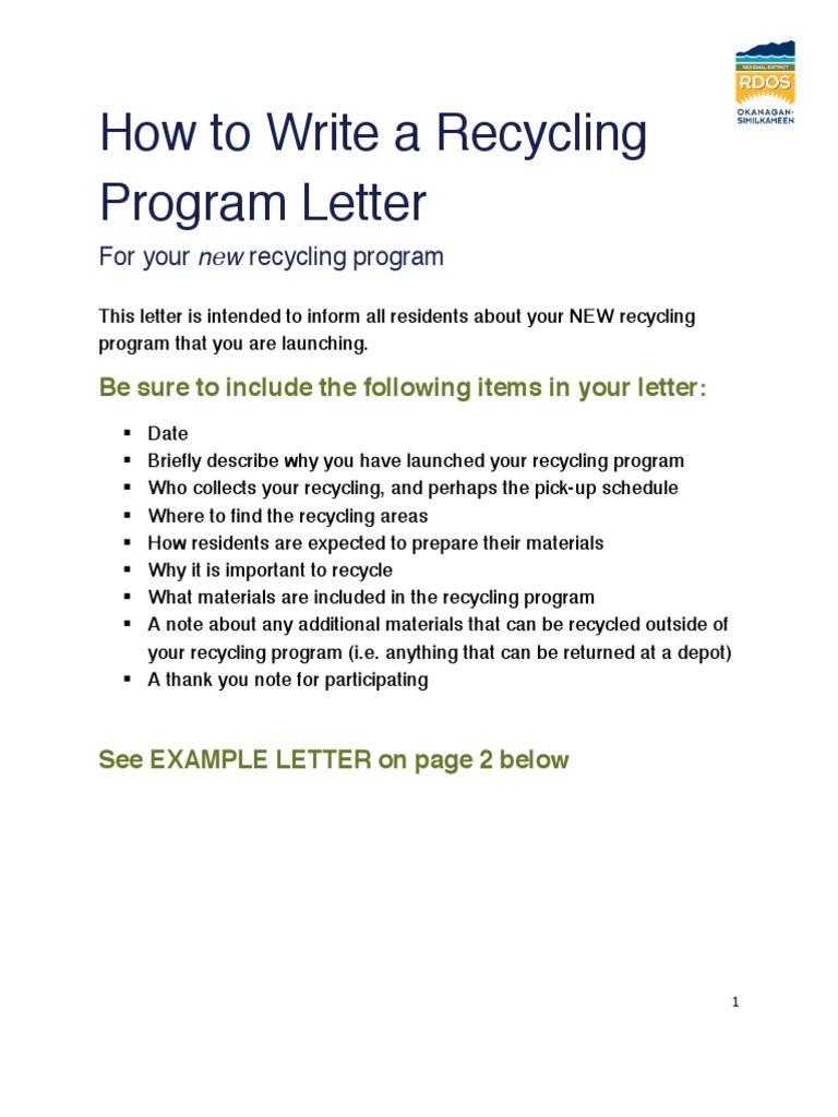 How To Write A Recycling Program Letter PDF Recycling Greenhouse Gas