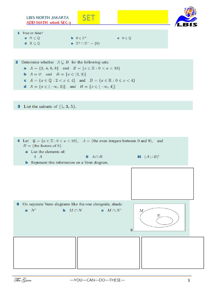 LBIS North Jakarta Math Sets Guide | PDF