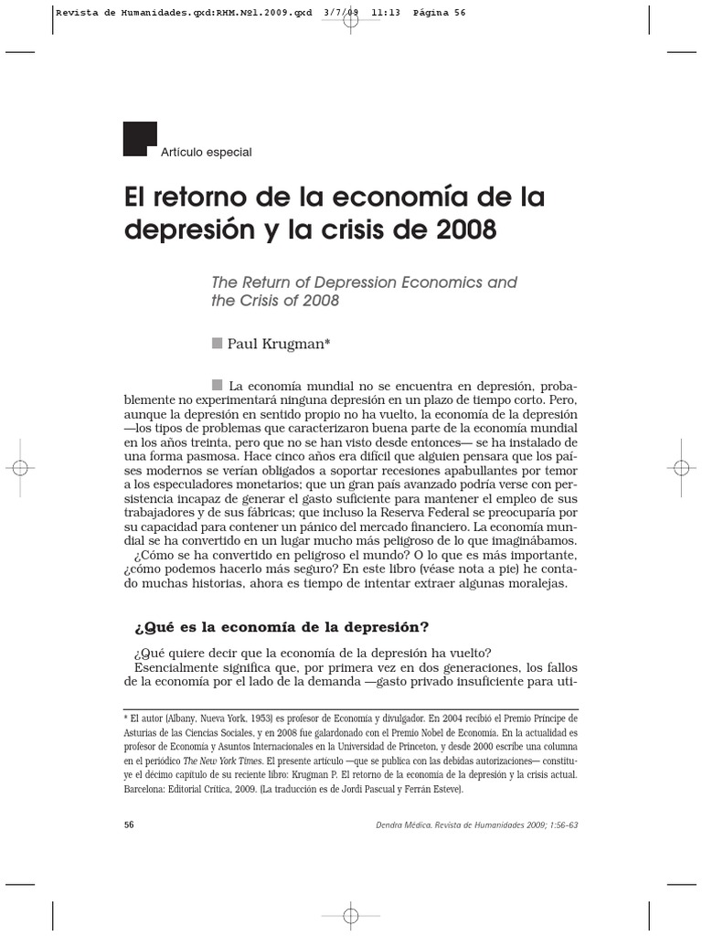 De Vuelta A La Economía de La Gran Depresión y La Crisis Del 2008 | PDF ...