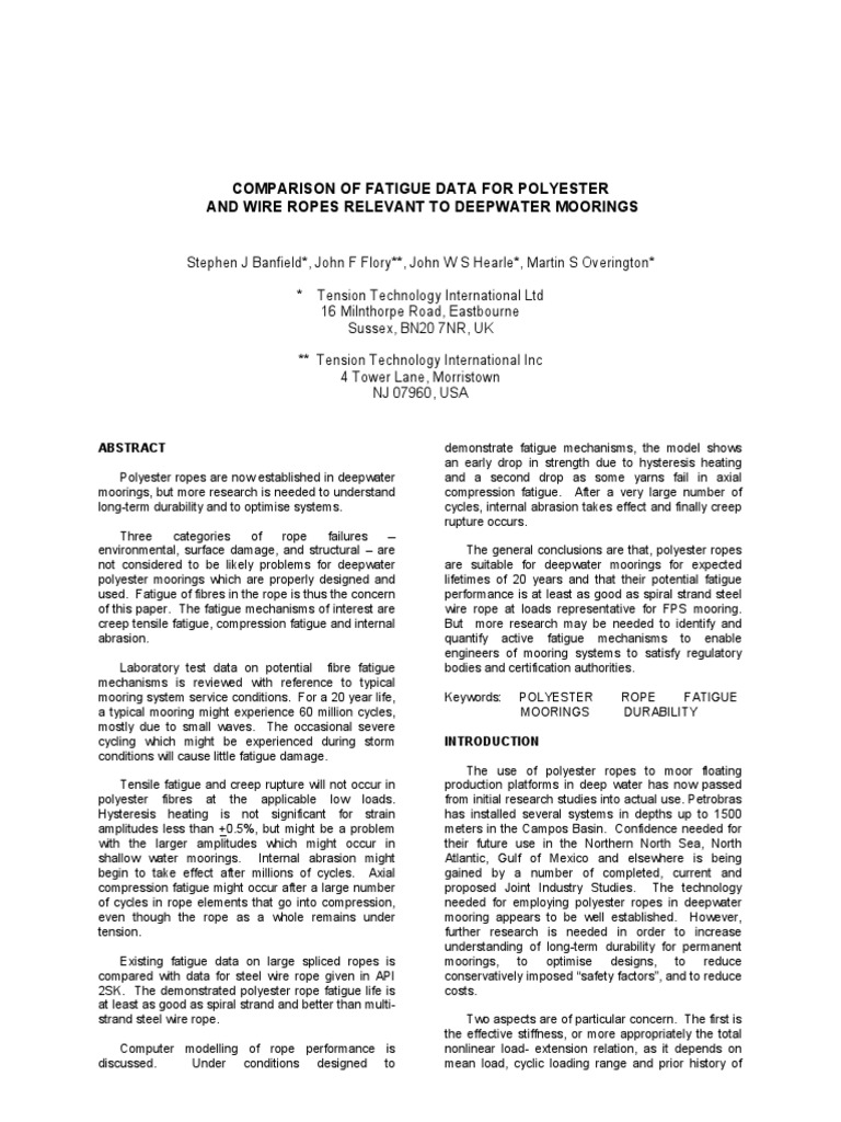 Comparison Fatigue Data Polyester Wire Ropes PDF | PDF | Rope | Fatigue ...