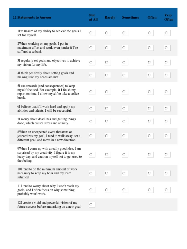 Goal Setting Self-Assessment Quiz | PDF