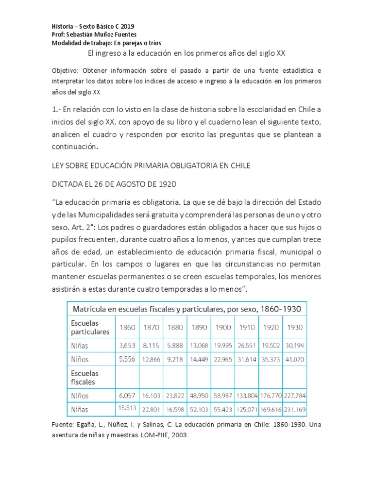 Ley de Educación Primaria en Chile 1920 | PDF