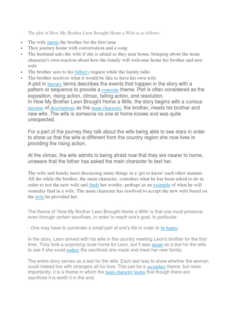 Summary of The Story How My Brother Leon Brought Home A Wife PDF