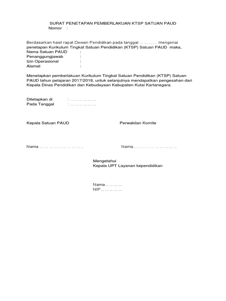 Lembar Pengesahan Ktsp Paud