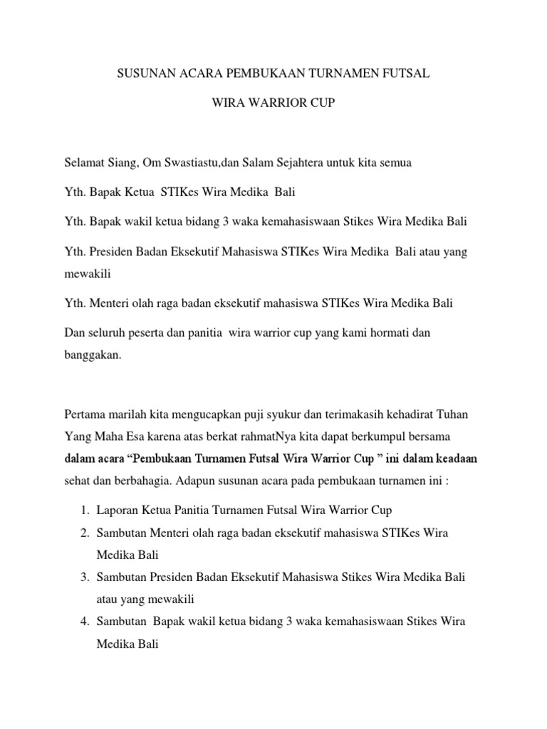 Susunan Acara Pembukaan Turnamen Futsal