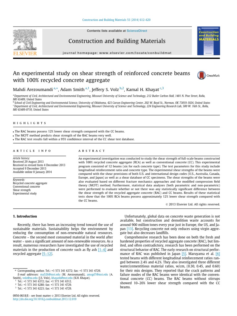 Shear Strength of 100% Recycled Concrete | PDF | Strength Of Materials ...