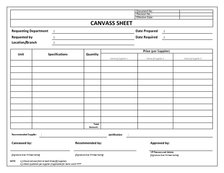 Canvass Form Draft | PDF