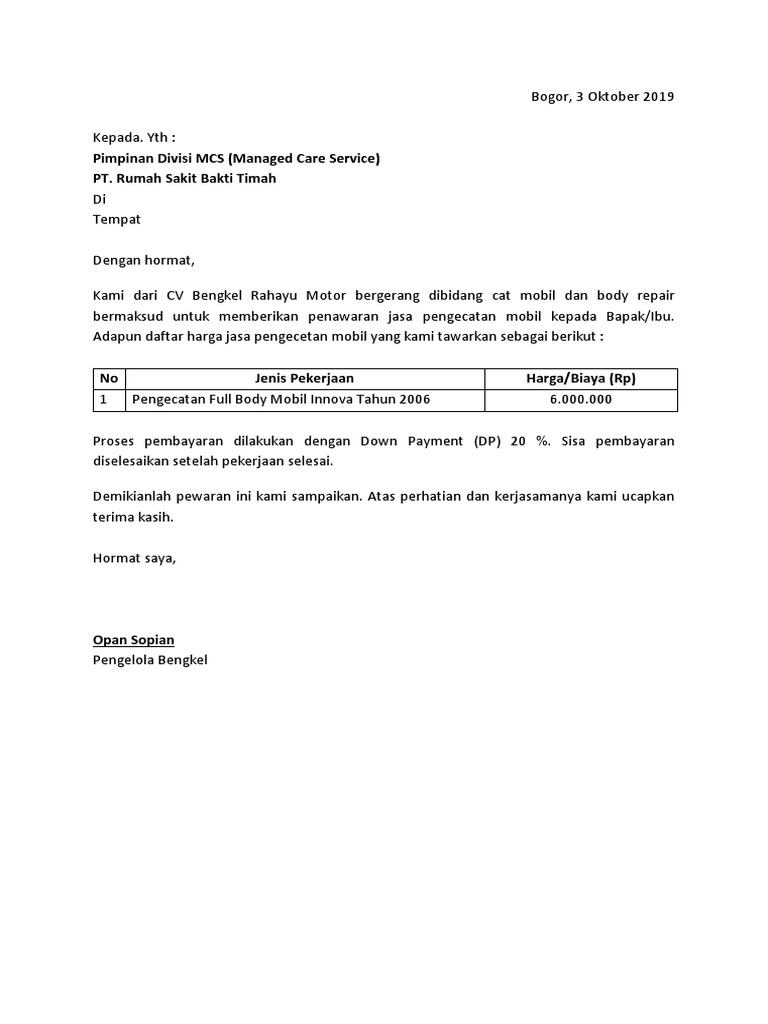 Penawaran Harga Pengecatan Mobil | PDF