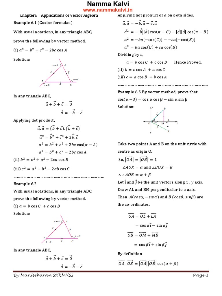 Namma Kalvi 12th Maths Unit 6 Study Material Em Triangle Trigonometric Functions