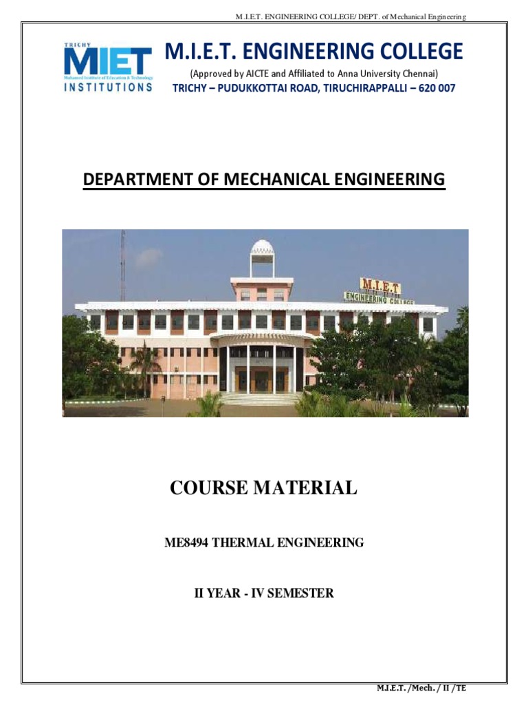 Syllabus for Thermal Engineering Course Covering Fundamental Concepts