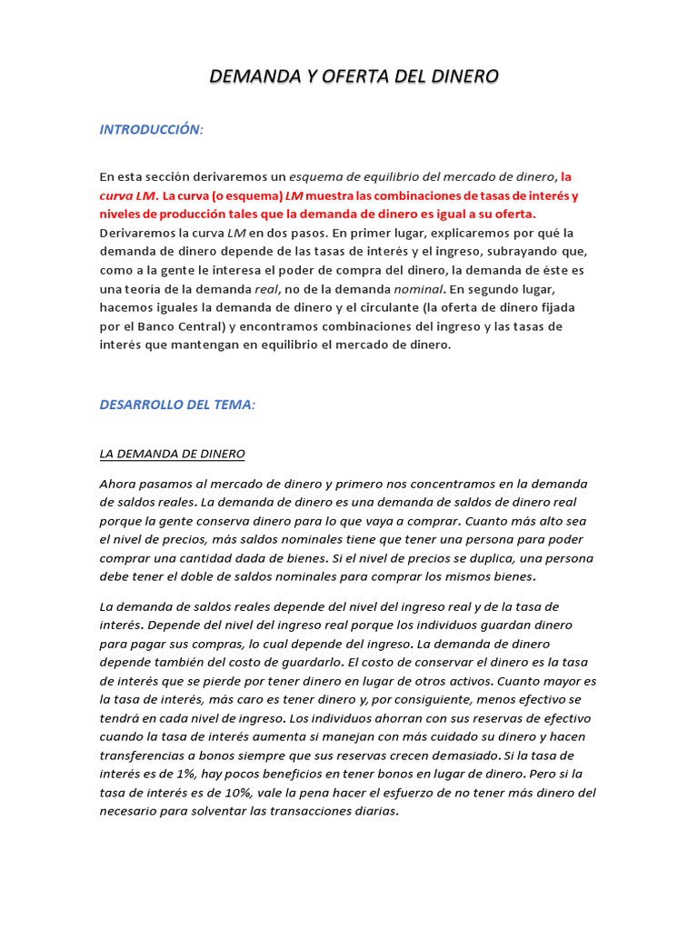 Demanada y Oferta Del Dinero | PDF | Oferta y demanda | Tasas de interés