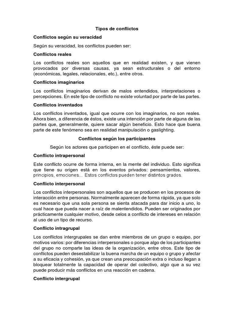 Tipos de conflictos y su naturaleza | PDF | Liderazgo | Cognición