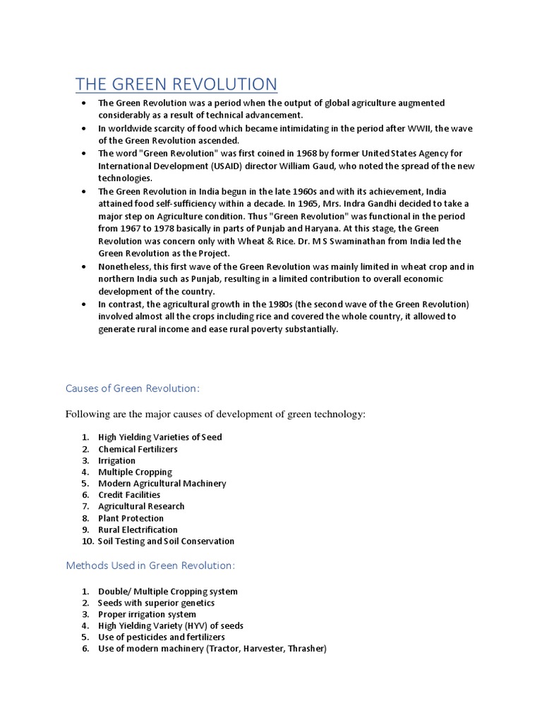 Overview of the Green Revolution in India | PDF | Green Revolution ...