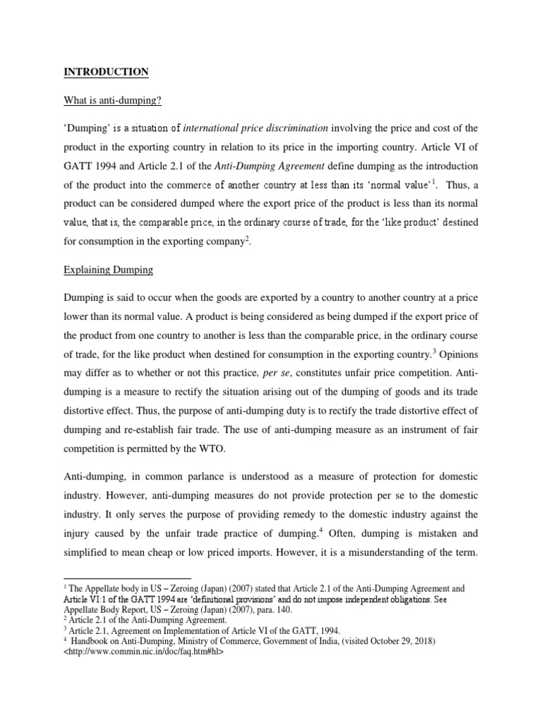 An InDepth Examination of AntiDumping Practices, Agreements, and the Role of the WTO PDF