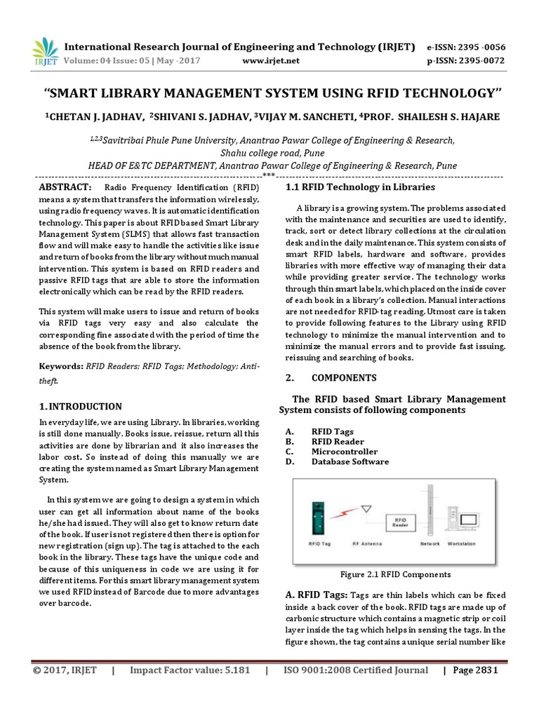 Smart Library Management System Using Rfid Technology | PDF | Radio ...