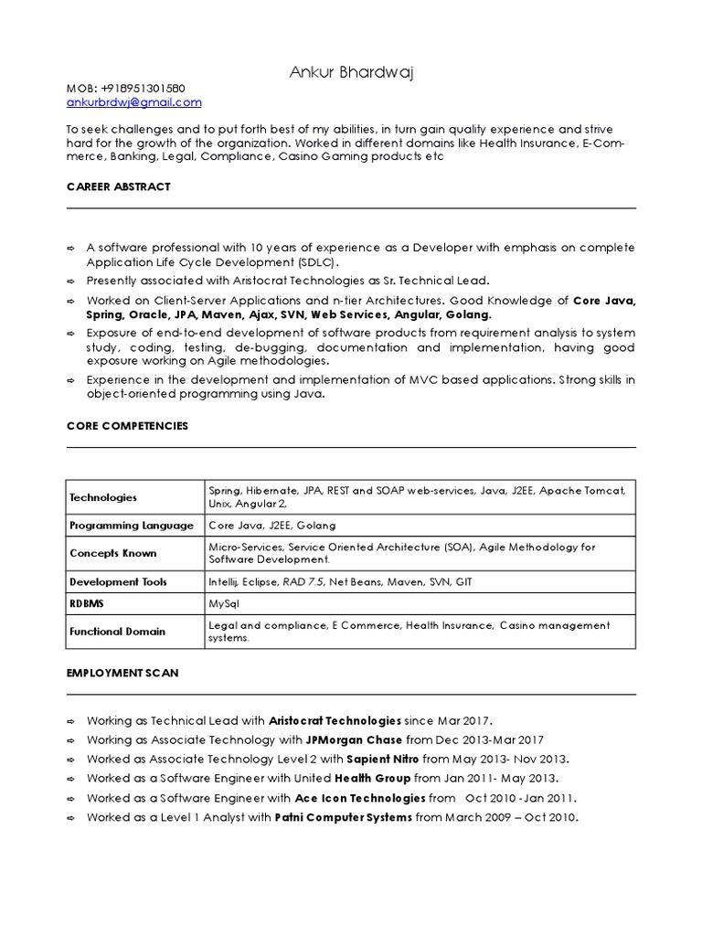 Tech Resume: Ankur Bhardwaj | PDF | Programmer | Java (Programming ...