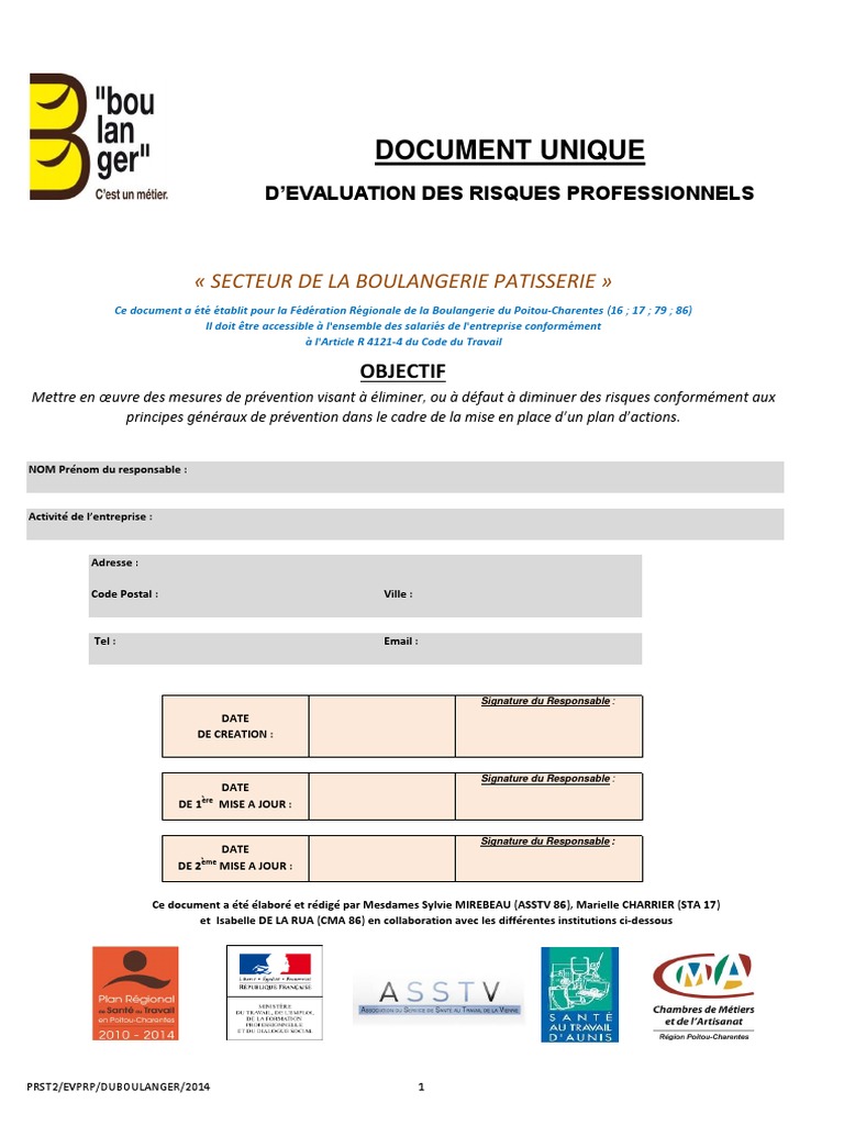 Document Unique D'évaluation Des Risques 2025 - Boulanger-pâtissier - Version Pré-remplie Papier + Word