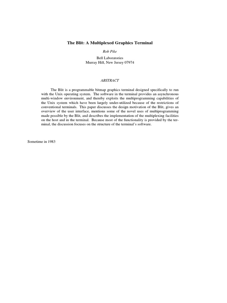 The Blit: A Multiplexed Graphics Terminal: Rob Pike | PDF | Computer ...