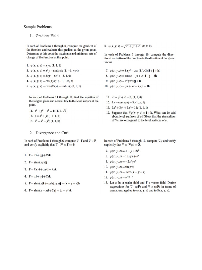 Vector Calculus Sample Problems | PDF