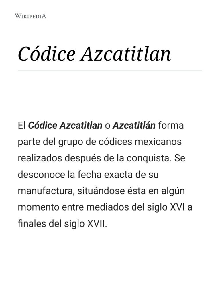 Códice Azcatitlán: Historia y Características | PDF