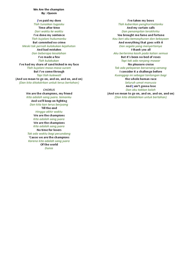 Lirik We Are The Champion Dan Arti