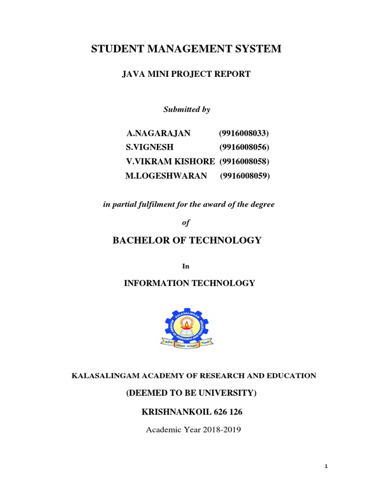 Student Management System: Java Mini Project Report | PDF | Software ...