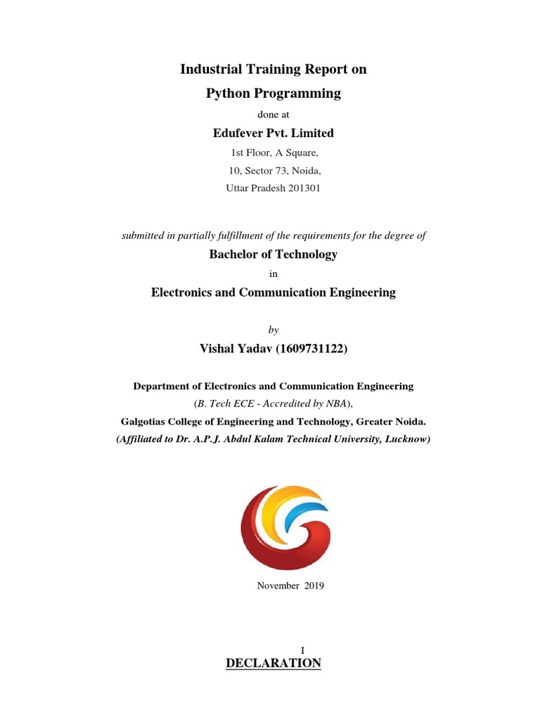 Industrial Training Report On Python New | PDF | Scripting Language ...